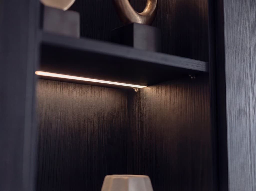 Shelf with warm LED backlighting detail