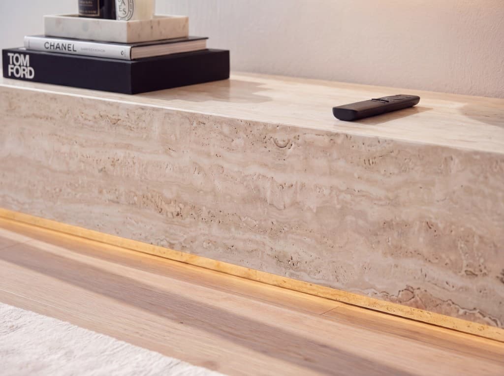 Travertine console with LED lighting detail
